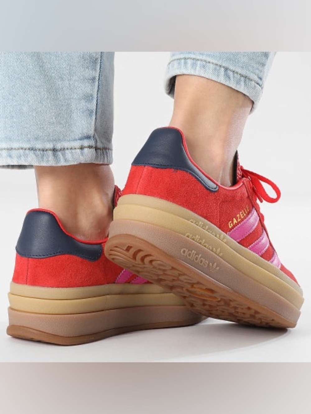 Adidas Gazelle Bold Suede Gum Sole Womens Sneakers In Red Pink SZ 7 - Picture 2 of 7